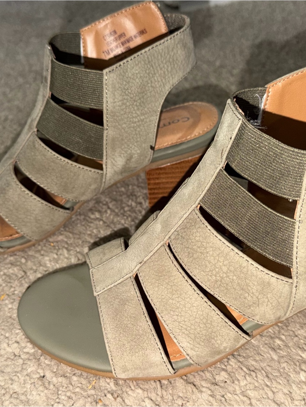 Comfortiva Olive Green Strappy Block Heel Sandals